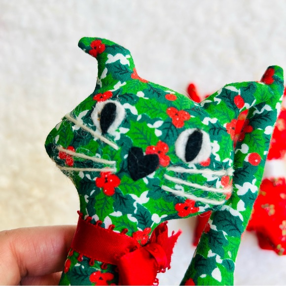 Set of 3 Vintage stuffed plush handmade Christmas cat and reindeer ornam… - Picture 10 of 12